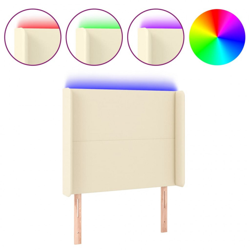 Zagłówek do łóżka z LED kremowy 93x16x118/128 cm sztuczna skóra