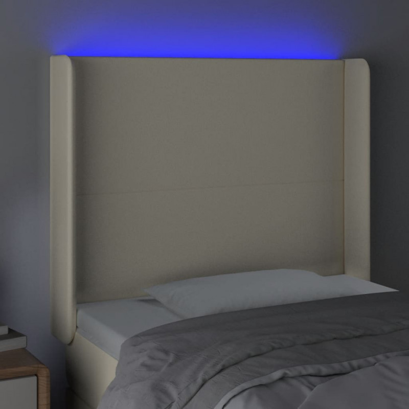 Zagłówek do łóżka z LED kremowy 103x16x118/128cm sztuczna skóra