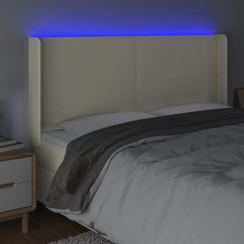 Zagłówek do łóżka z LED kremowy 163x16x118/128cm sztuczna skóra