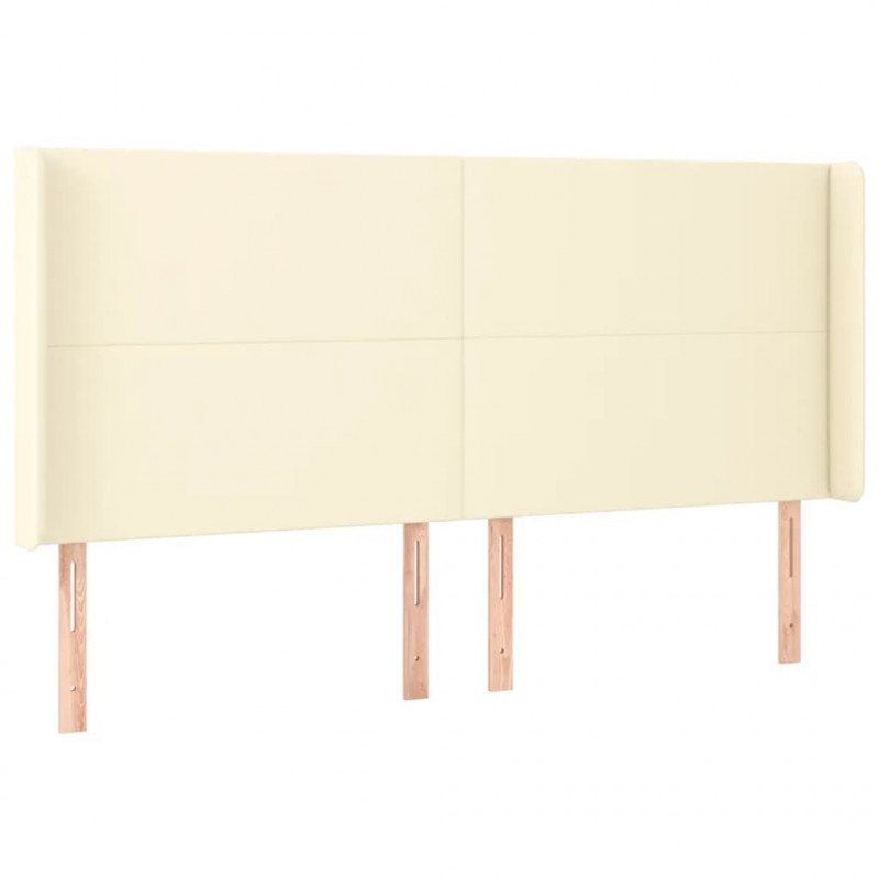 Zagłówek do łóżka z LED kremowy 183x16x118/128cm sztuczna skóra