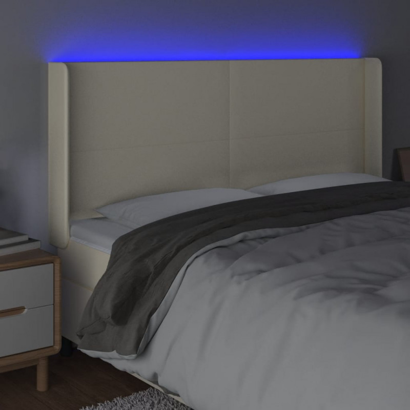 Zagłówek do łóżka z LED kremowy 183x16x118/128cm sztuczna skóra