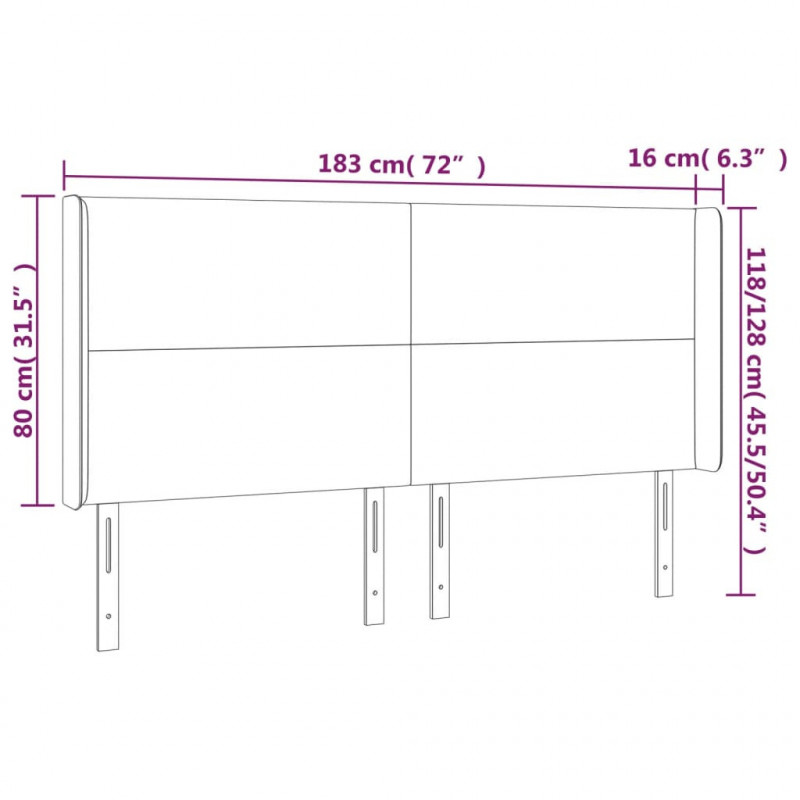 Zagłówek do łóżka z LED kremowy 183x16x118/128cm sztuczna skóra