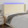 Zagłówek do łóżka z LED kremowy 203x16x118/128cm sztuczna skóra