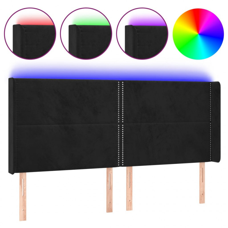 Zagłówek do łóżka z LED, czarny, 163x16x118/128 cm, aksamit