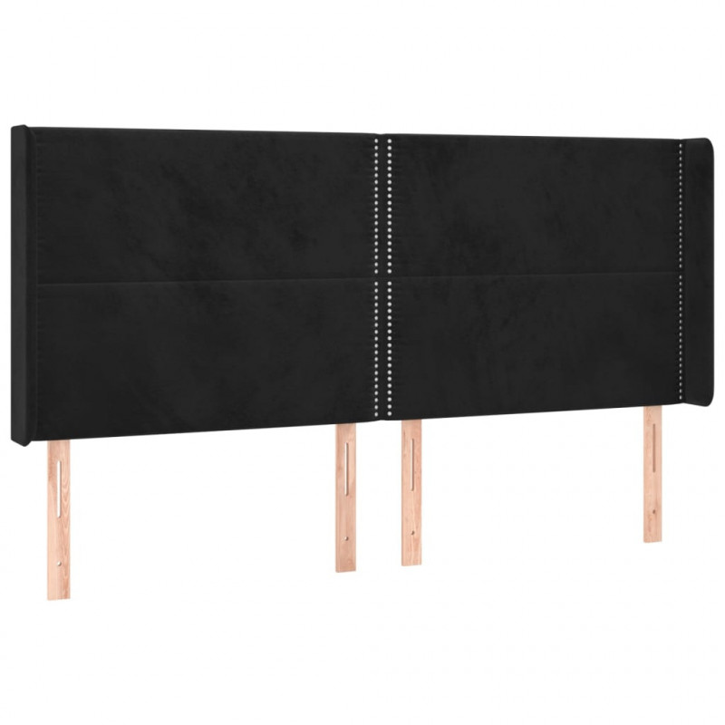 Zagłówek do łóżka z LED, czarny, 183x16x118/128 cm, aksamit