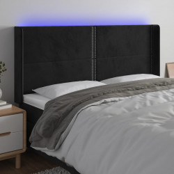 Zagłówek do łóżka z LED, czarny, 203x16x118/128 cm, aksamit