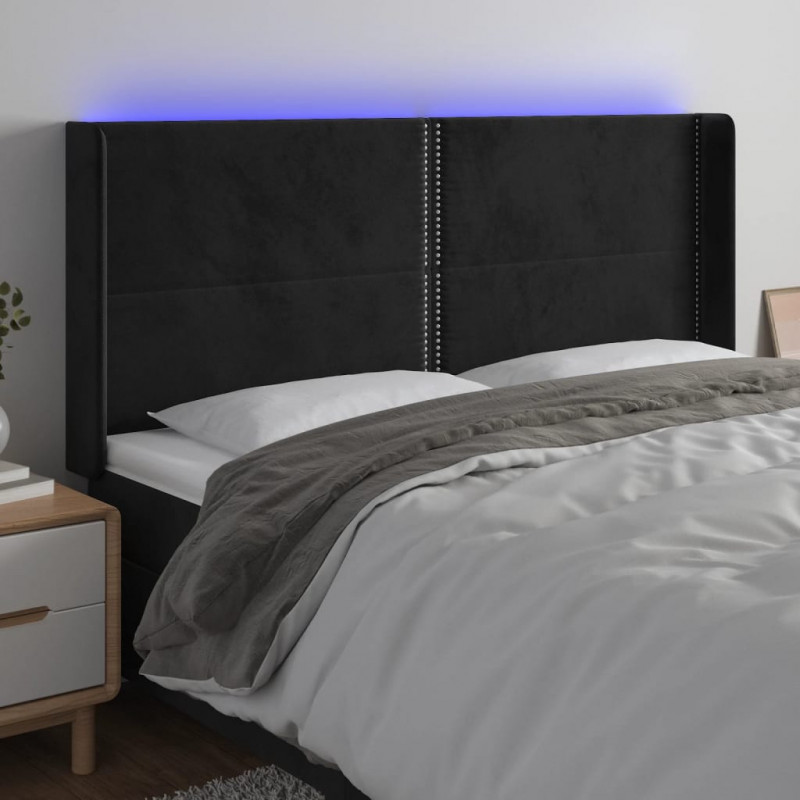 Zagłówek do łóżka z LED, czarny, 203x16x118/128 cm, aksamit