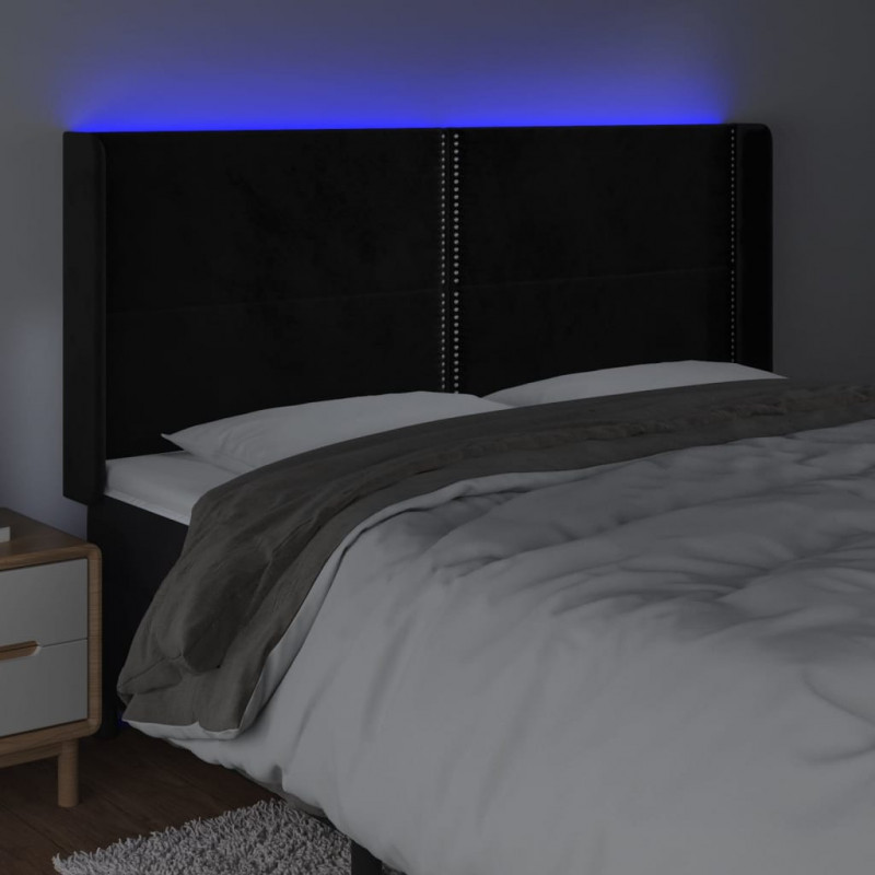 Zagłówek do łóżka z LED, czarny, 203x16x118/128 cm, aksamit