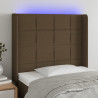 Zagłówek do łóżka z LED ciemnobrązowy 103x16x118/128 cm tkanina