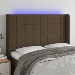 Zagłówek do łóżka z LED ciemnobrązowy 147x16x118/128 cm tkanina