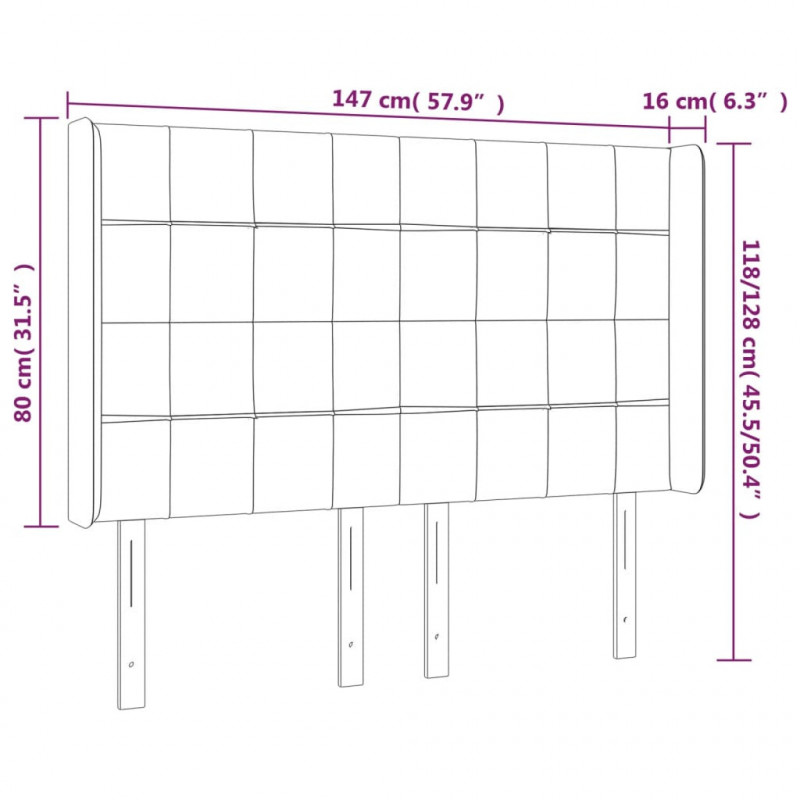 Zagłówek do łóżka z LED ciemnobrązowy 147x16x118/128 cm tkanina