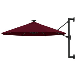 Parasol ogrodowy z LED, ścienny, 300 cm, bordowy