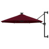 Parasol ogrodowy z LED, ścienny, 300 cm, bordowy