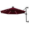 Parasol ogrodowy z LED, ścienny, 300 cm, bordowy