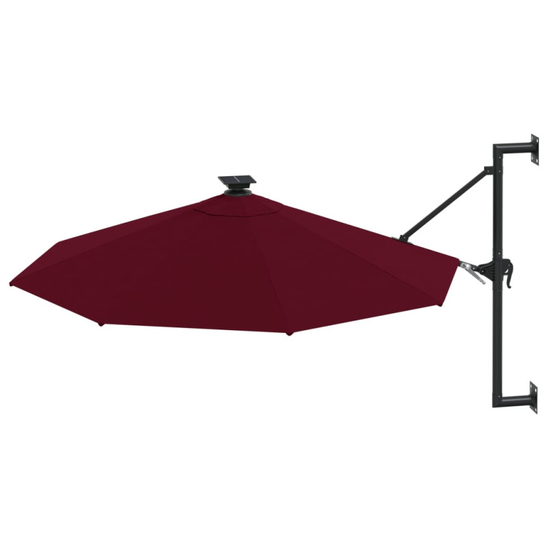 Parasol ogrodowy z LED, ścienny, 300 cm, bordowy