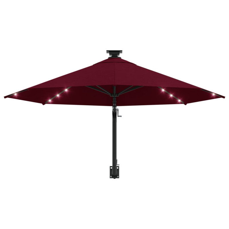 Parasol ogrodowy z LED, ścienny, 300 cm, bordowy