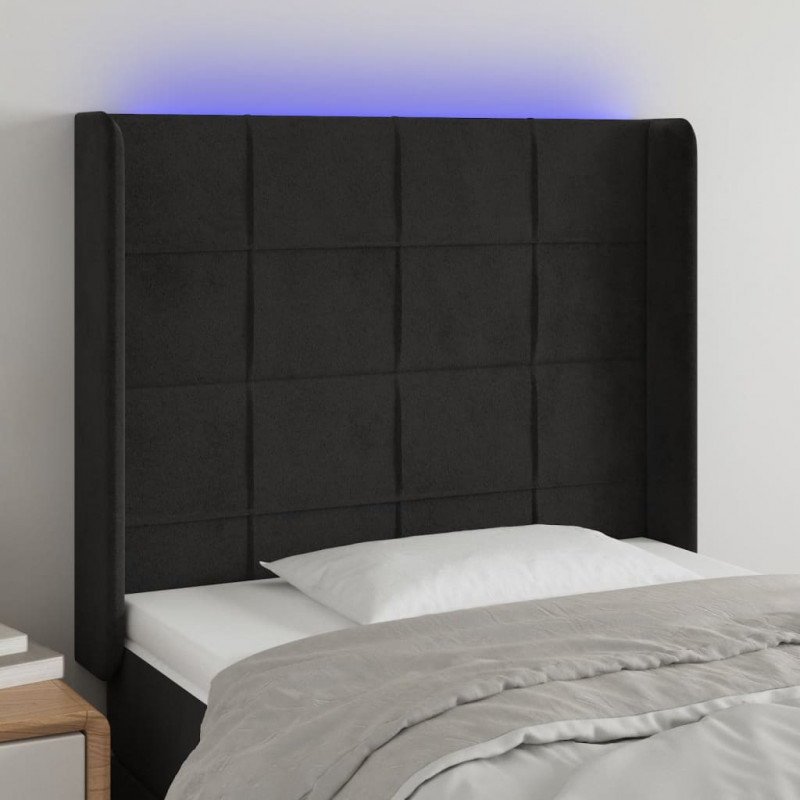 Zagłówek do łóżka z LED, czarny, 83x16x118/128 cm, aksamit