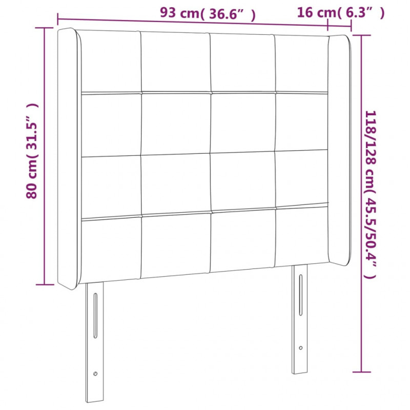 Zagłówek do łóżka z LED, czarny, 93x16x118/128 cm, aksamit