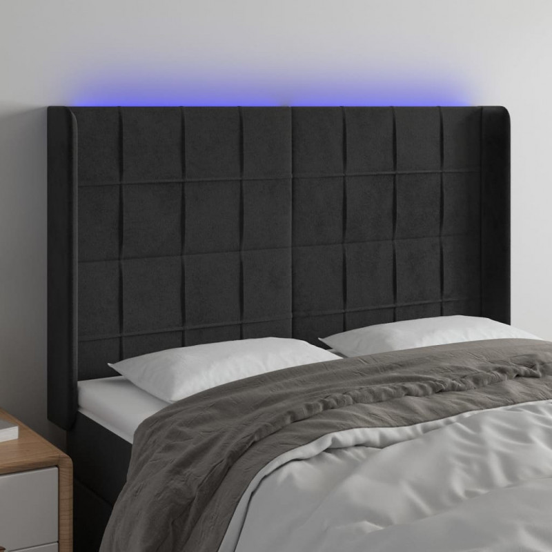 Zagłówek do łóżka z LED, czarny, 147x16x118/128 cm, aksamit
