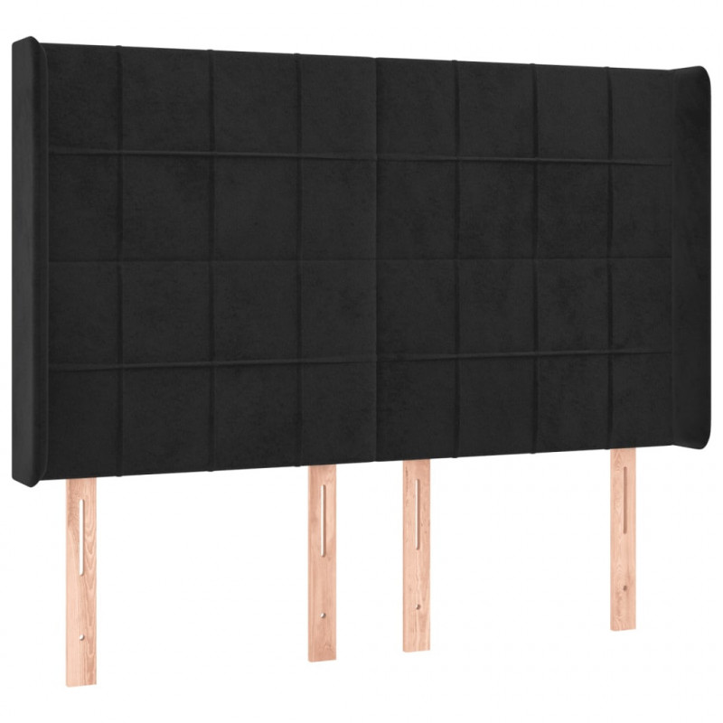 Zagłówek do łóżka z LED, czarny, 147x16x118/128 cm, aksamit