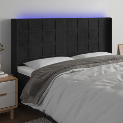 Zagłówek do łóżka z LED, czarny, 163x16x118/128 cm, aksamit