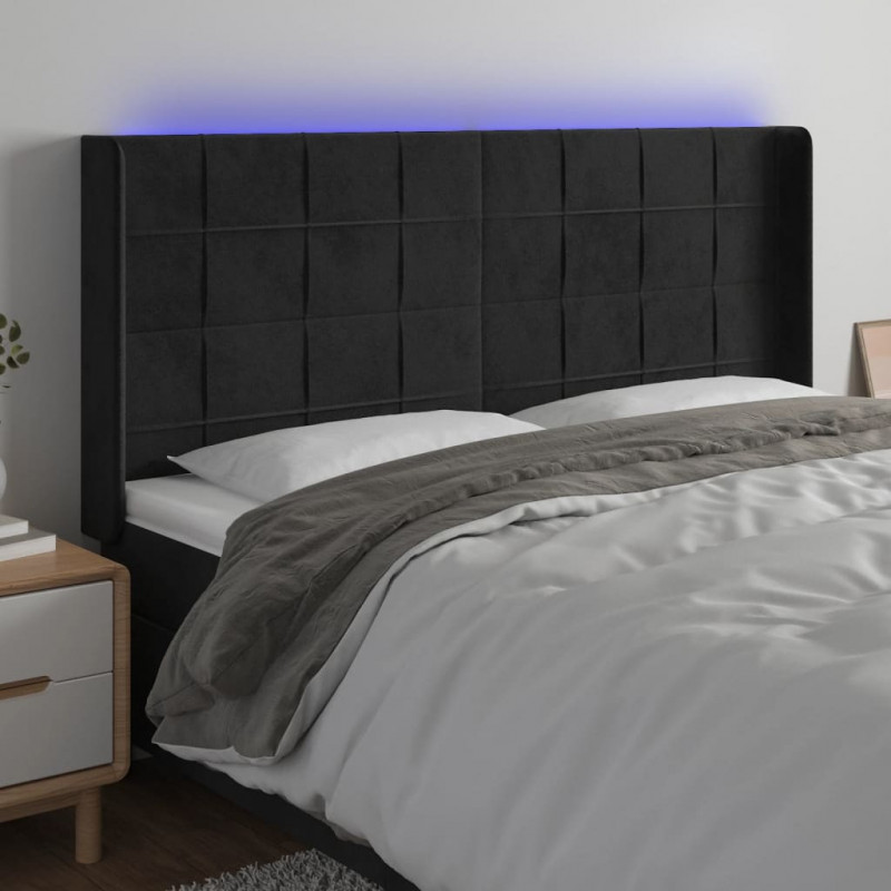Zagłówek do łóżka z LED, czarny, 183x16x118/128 cm, aksamit