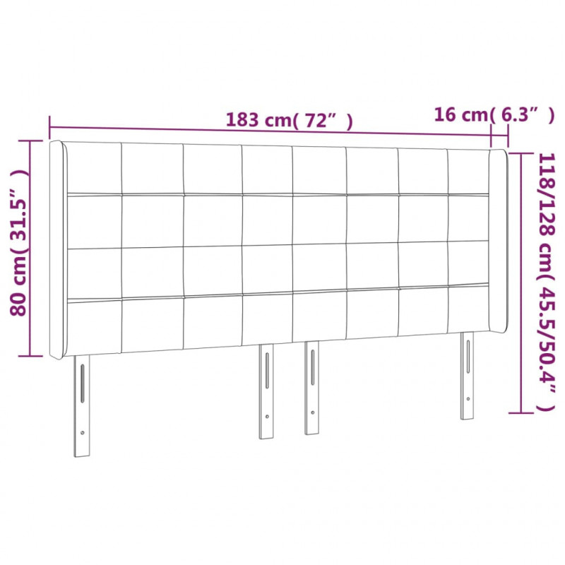 Zagłówek do łóżka z LED, czarny, 183x16x118/128 cm, aksamit