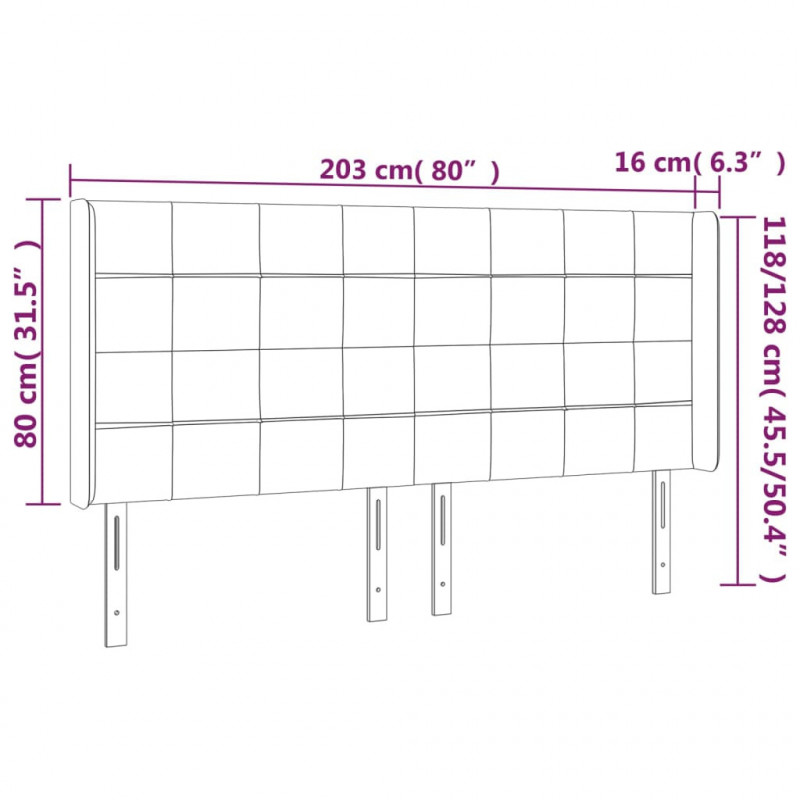 Zagłówek do łóżka z LED, czarny, 203x16x118/128 cm, aksamit