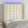 Zagłówek do łóżka z LED kremowy 83x16x118/128 cm sztuczna skóra