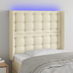 Zagłówek do łóżka z LED kremowy 93x16x118/128 cm sztuczna skóra