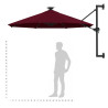 Parasol ogrodowy z LED, ścienny, 300 cm, bordowy