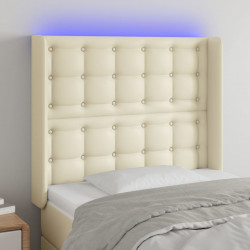 Zagłówek do łóżka z LED kremowy 103x16x118/128cm sztuczna skóra