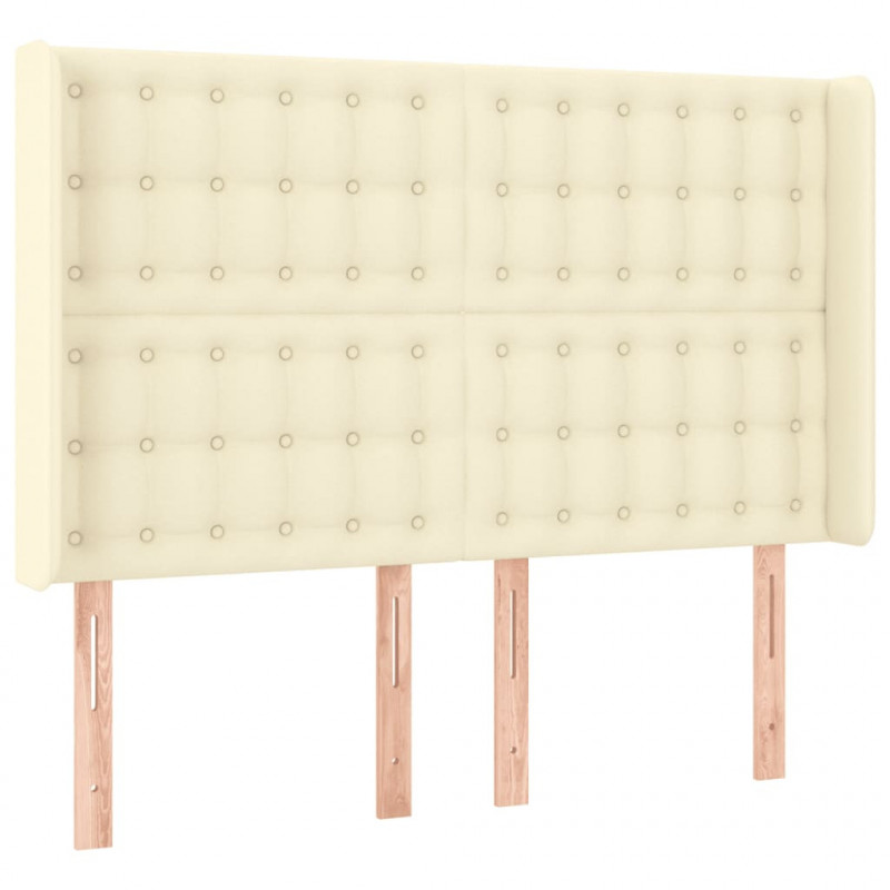 Zagłówek do łóżka z LED kremowy 147x16x118/128cm sztuczna skóra