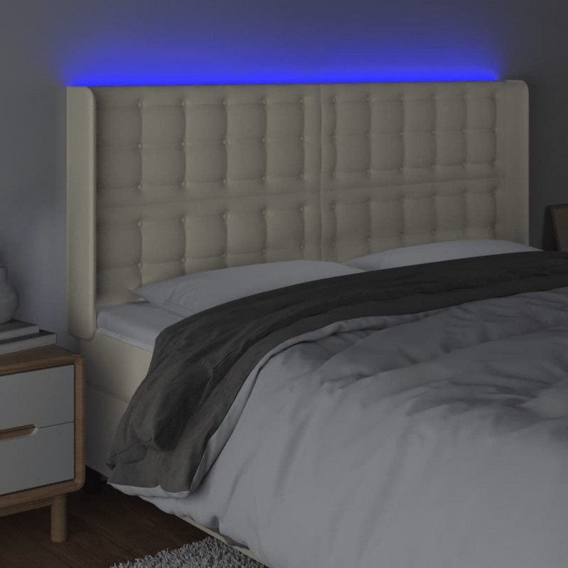 Zagłówek do łóżka z LED kremowy 147x16x118/128cm sztuczna skóra