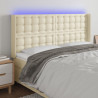 Zagłówek do łóżka z LED kremowy 163x16x118/128cm sztuczna skóra