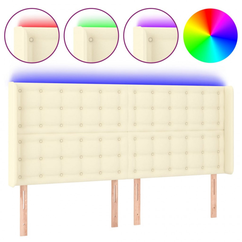 Zagłówek do łóżka z LED kremowy 163x16x118/128cm sztuczna skóra