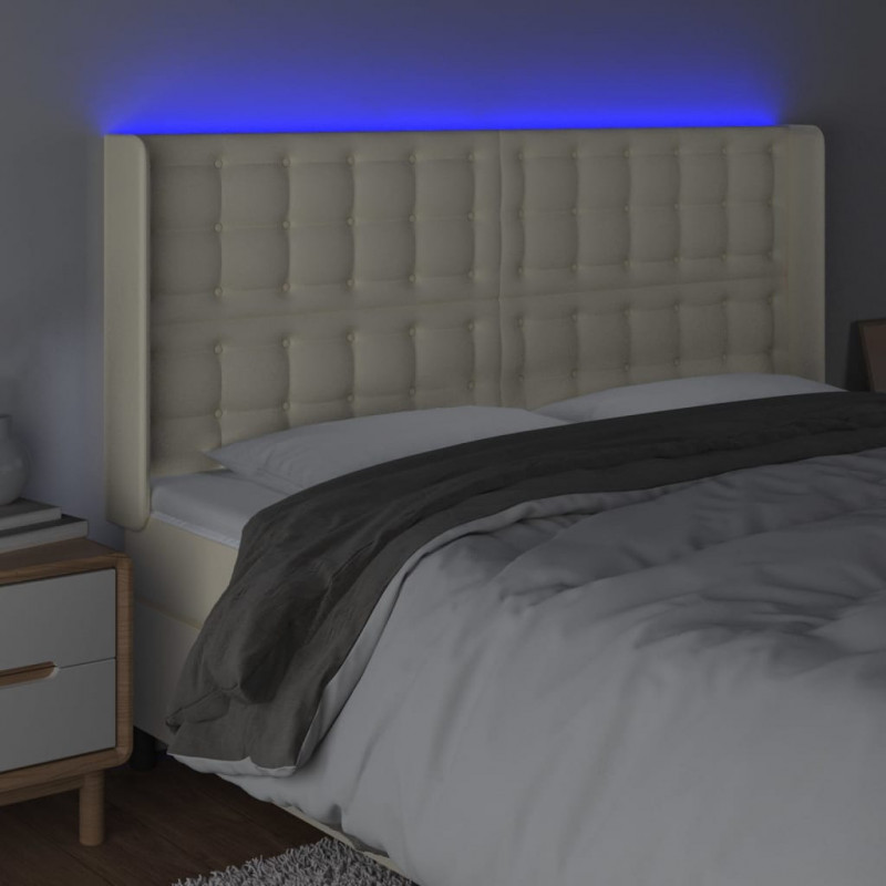 Zagłówek do łóżka z LED kremowy 163x16x118/128cm sztuczna skóra