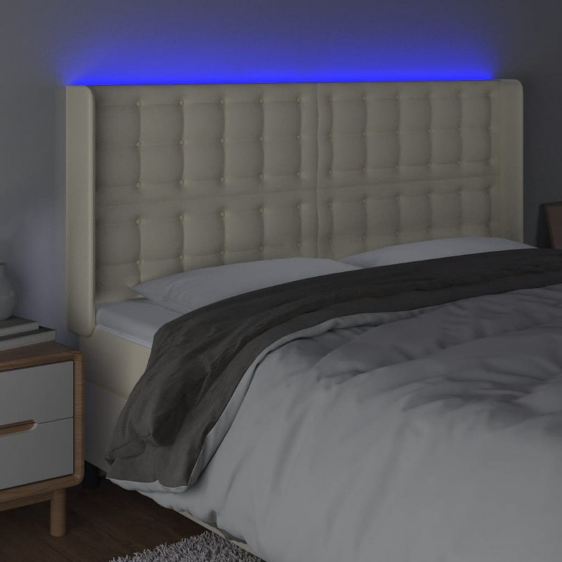 Zagłówek do łóżka z LED kremowy 183x16x118/128cm sztuczna skóra