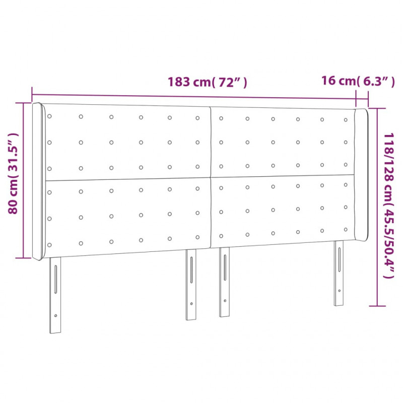 Zagłówek do łóżka z LED kremowy 183x16x118/128cm sztuczna skóra