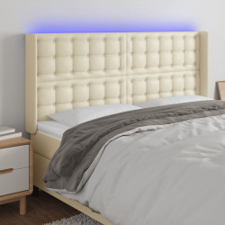 Zagłówek do łóżka z LED kremowy 203x16x118/128cm sztuczna skóra