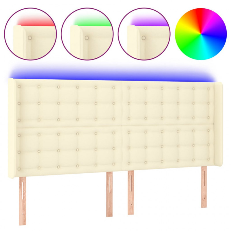 Zagłówek do łóżka z LED kremowy 203x16x118/128cm sztuczna skóra