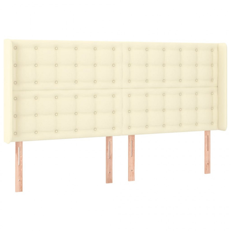 Zagłówek do łóżka z LED kremowy 203x16x118/128cm sztuczna skóra