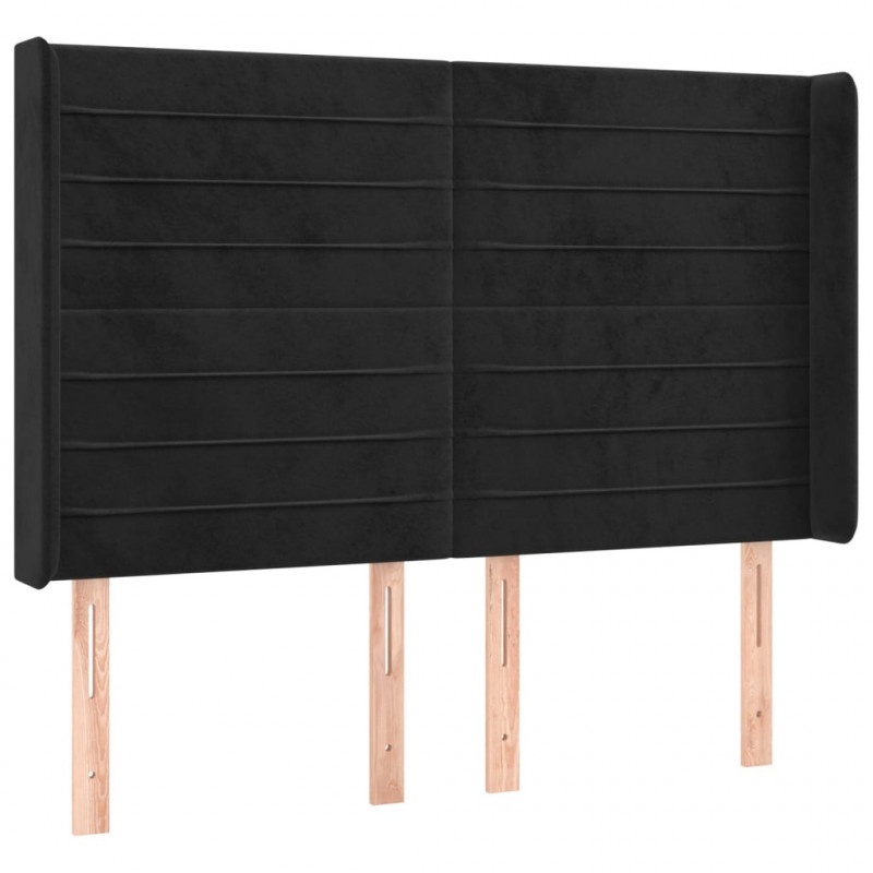 Zagłówek do łóżka z LED, czarny, 147x16x118/128 cm, aksamit