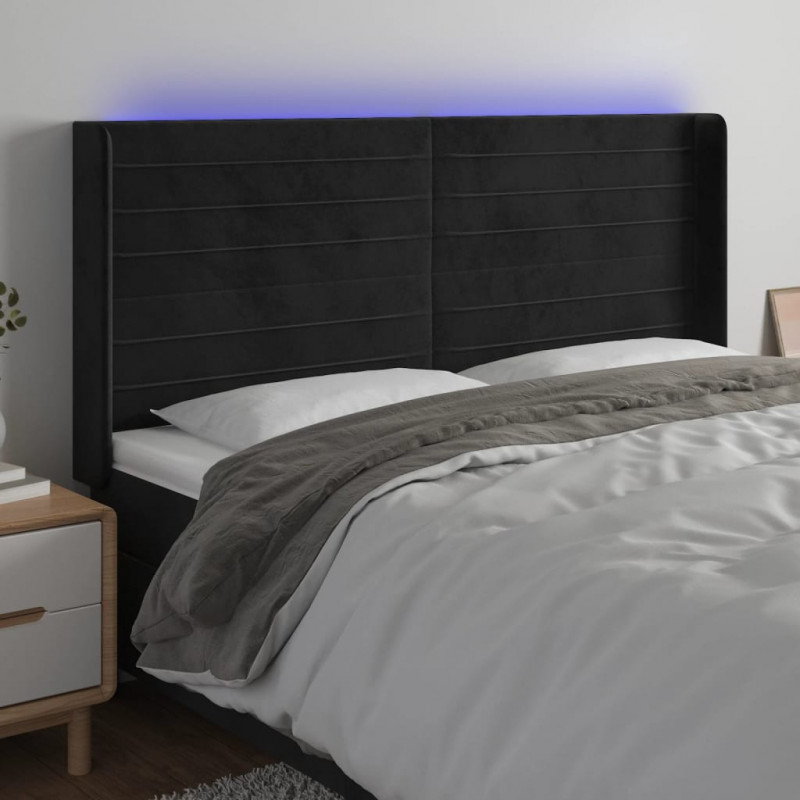 Zagłówek do łóżka z LED, czarny, 163x16x118/128 cm, aksamit
