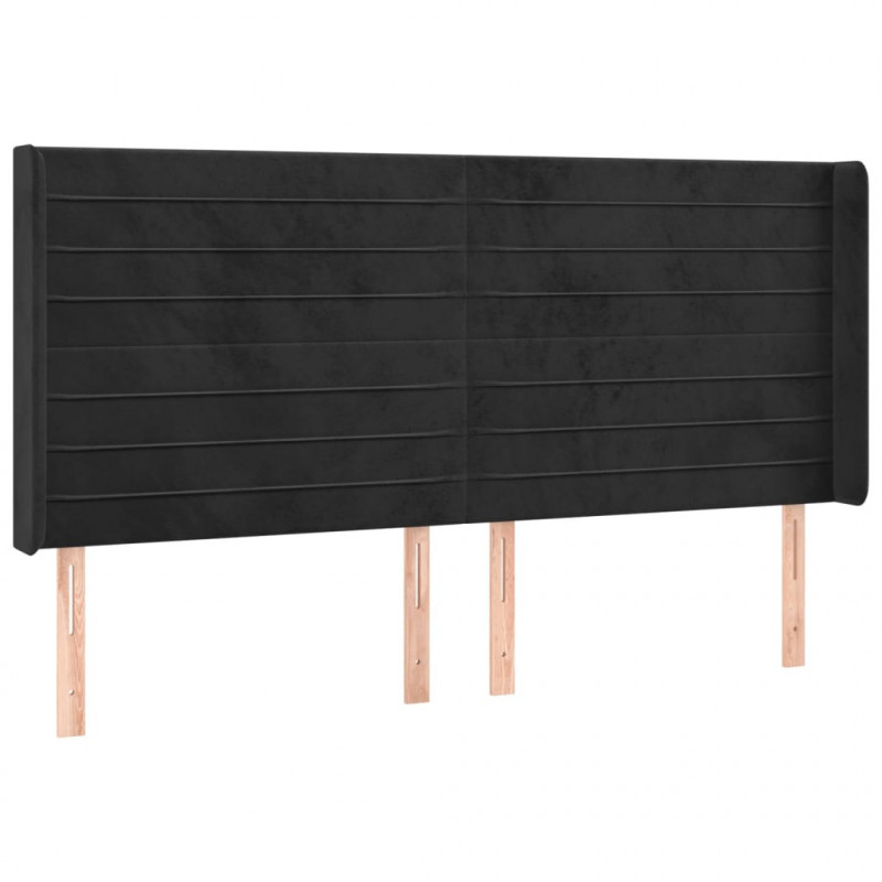 Zagłówek do łóżka z LED, czarny, 163x16x118/128 cm, aksamit