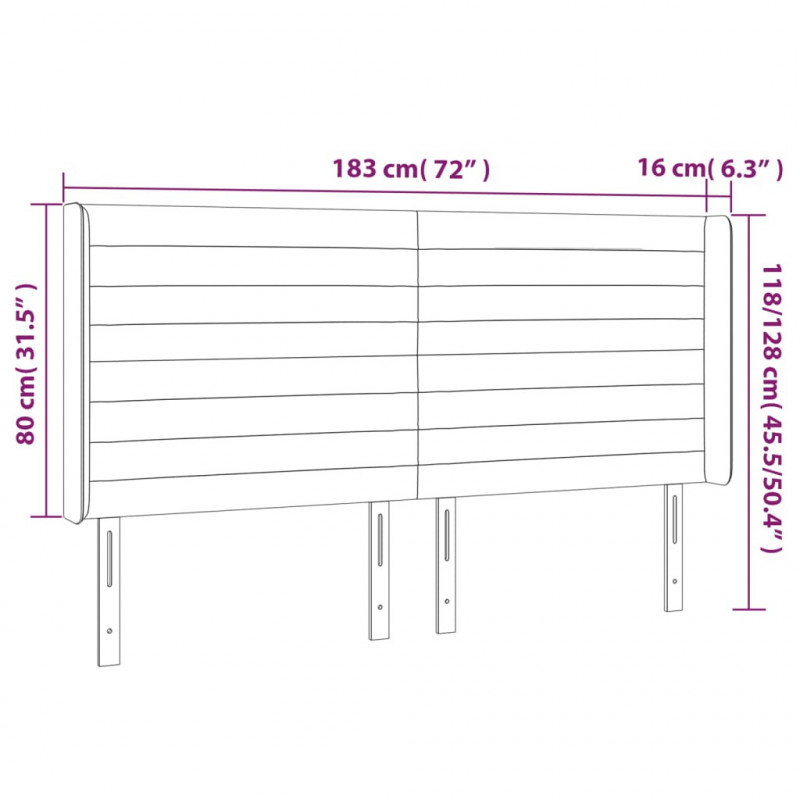 Zagłówek do łóżka z LED, czarny, 183x16x118/128 cm, aksamit
