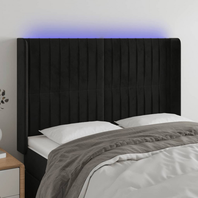 Zagłówek do łóżka z LED, czarny, 147x16x118/128 cm, aksamit