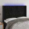 Zagłówek do łóżka z LED, czarny, 147x16x118/128 cm, aksamit