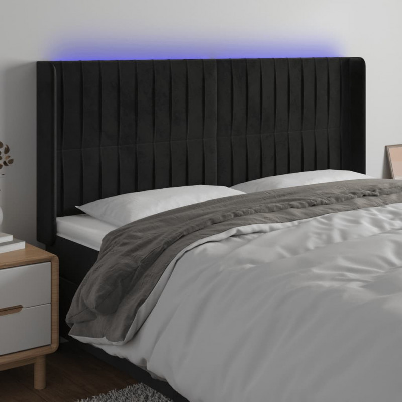 Zagłówek do łóżka z LED, czarny, 163x16x118/128 cm, aksamit
