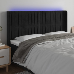 Zagłówek do łóżka z LED, czarny, 203x16x118/128 cm, aksamit